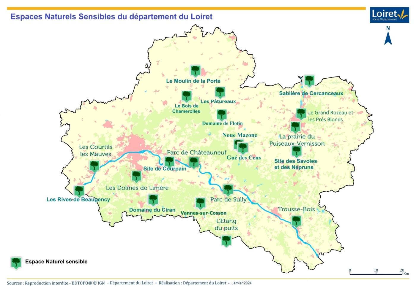 Carte des ENS du Département du Loiret